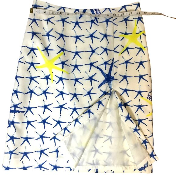 VTG VERSACE JEANS Couture RARE Starfish Print Skirt White Blue Yellow IT 44 30 - Picture 4 of 11